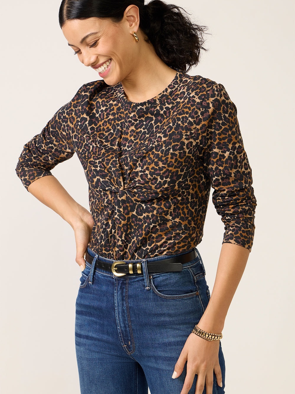 Nation LTD Brown Leopard Print Long Sleeve Top